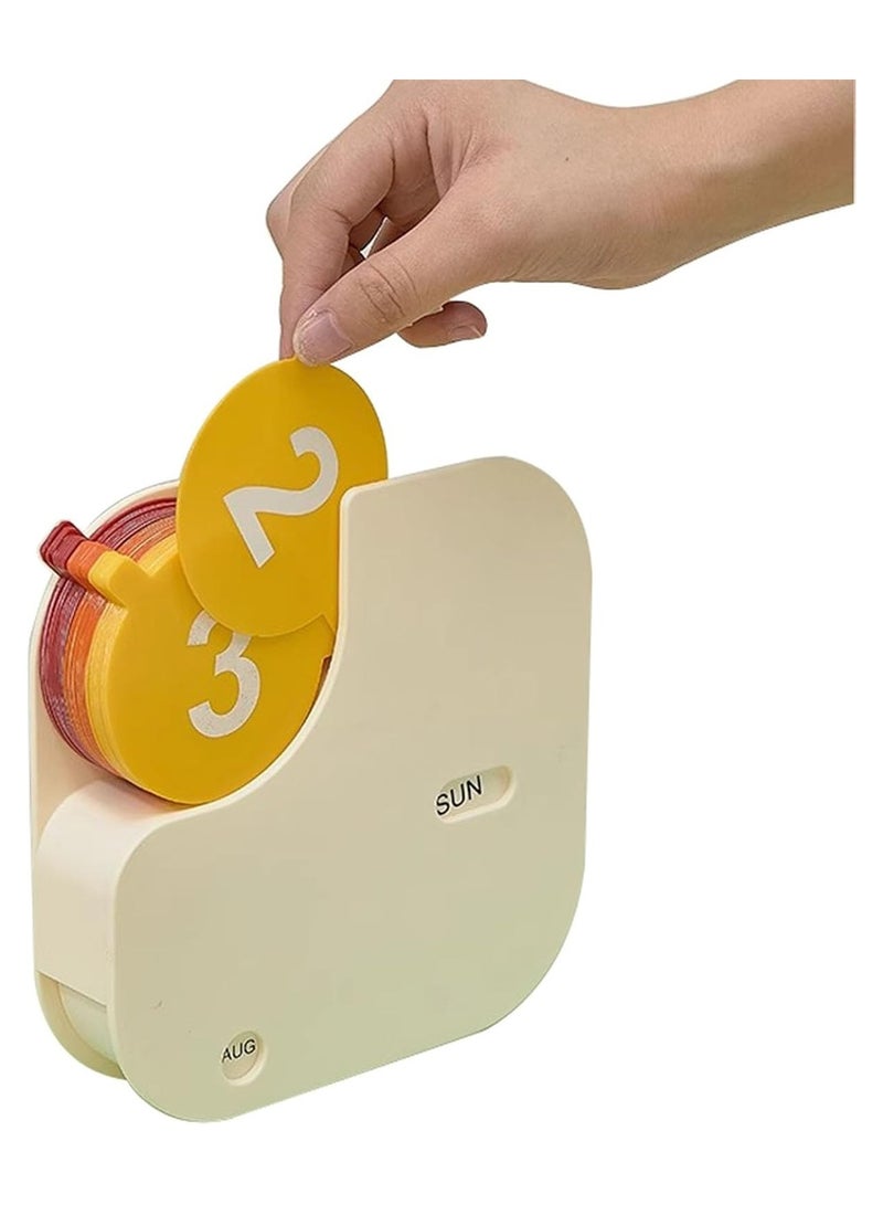 زخارف تقويم مكتبية ديكور تقويم مكتبي دوار للبطاقات الرقمية زخارف مكتبية تقويم دائم شهر/أسبوع/تاريخ (بيج، 17.5 * 4 * 17.5 سم)